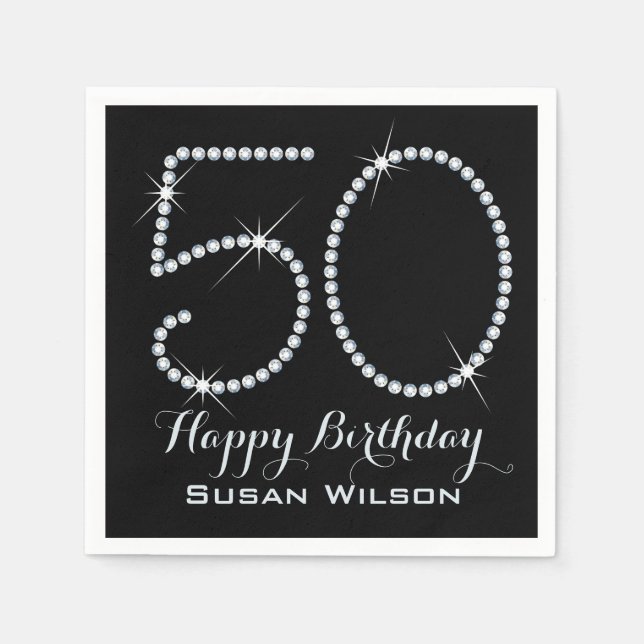 Guardanapo De Papel Faux Rhinestone 50th Birthday (Frente)