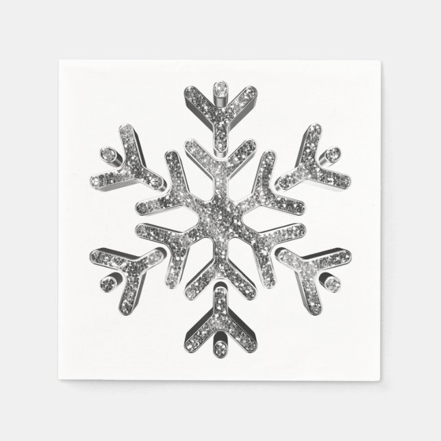 Guardanapo De Papel Faux Silver Diamantes Elegante Fnowflake Natal (Frente)