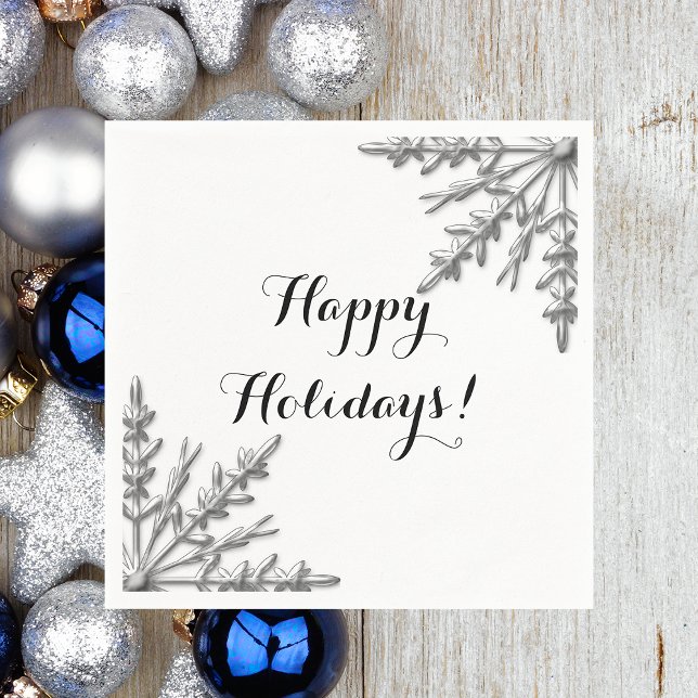 Guardanapo De Papel Faux Silver Winter Snowflake Feliz Férias (Criador carregado)