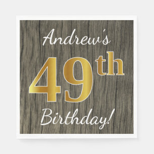 Guardanapo De Papel Faux Wood, Faux Dourado 49º Aniversário + Nome P