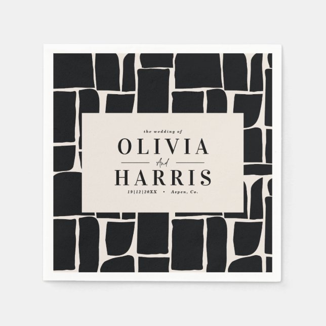 Guardanapo De Papel Favor moderno de partido gráfico preto e branco (Frente)