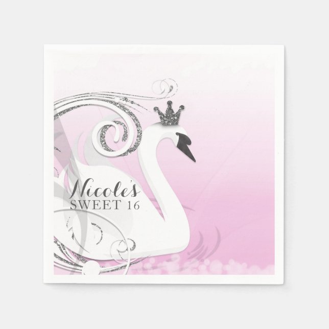 Guardanapo De Papel Favor para Chá de Bebê Princesa Cisne Branco Rosa (Frente)