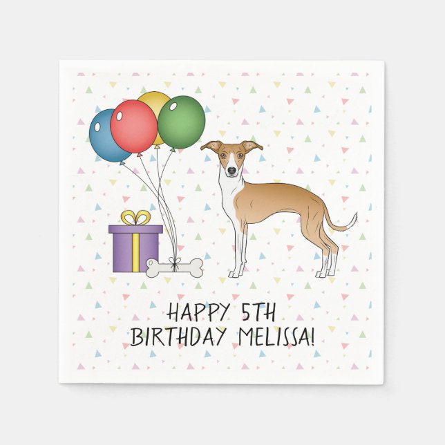 Guardanapo De Papel Fawn E Galgo Branco Italiano - Feliz Aniversário (Frente)