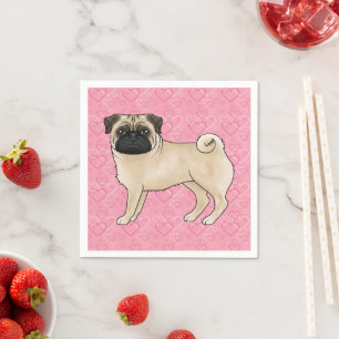 Guardanapo De Papel Fawn Pug Dog Cartoon Mops Adoram Padrões do Coraçã