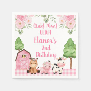 Guardanapo De Papel Fazenda Floral rosa Oink Baa Neigh, dia de anivers