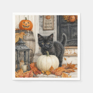 Guardanapo De Papel Fazenda Fofa Gato Preto e Abóbora Halloween