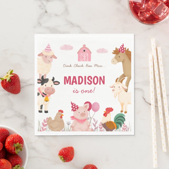 Guardanapo De Papel Fazenda rosa, Festa de aniversário de animais (Insitu)