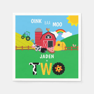 Guardanapo De Papel Fazendas De segundo aniversário Oink Baa Moo