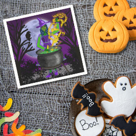 Guardanapo De Papel Feiticeira Verde Cauldron Blue Moon Magic Hallowee