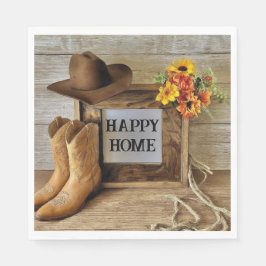 Guardanapo De Papel Felicidade em Casa Vaqueira Estilo Cowboy Com Bota