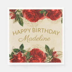Guardanapo De Papel Felicidades de Aniversário Champanhe Bege Rosas Ve