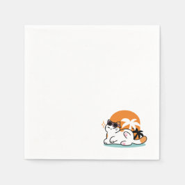 Guardanapo De Papel Feline Fine no Sol - Gato Tropical Relaxado