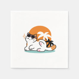 Guardanapo De Papel Feline Fine no Sol - Gato Tropical Relaxado