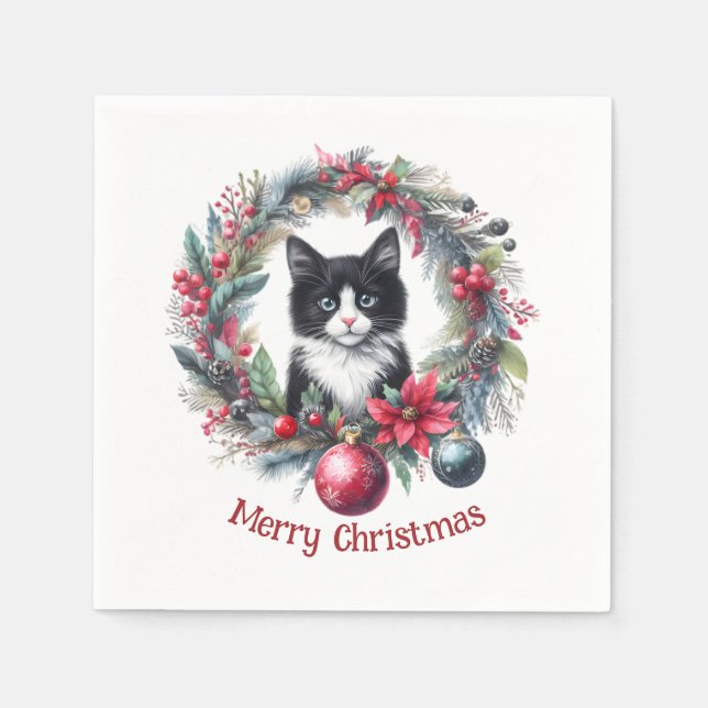 Guardanapo De Papel Felino Festivo em Férias 6 - (Frente)