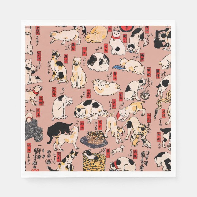 Guardanapo De Papel felinos japoneses gatinho Ukiyo-e engraçado (Frente)