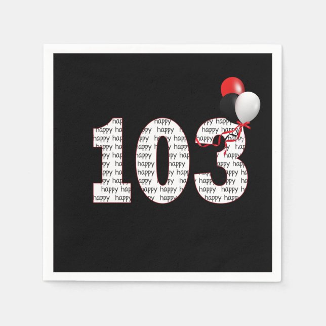Guardanapo De Papel Feliz 103º Aniversário Em Nápoles Negras (Frente)