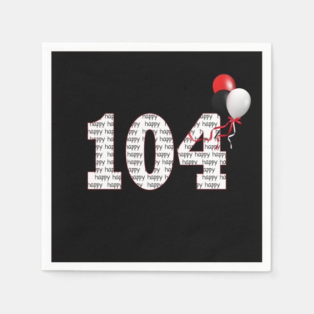 Guardanapo De Papel Feliz 104º aniversário em Nápoles Negras (Frente)