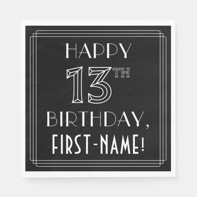 Guardanapo De Papel FELIZ 13 NIRTHDAY; Art Deco Style; Custom Name (Frente)