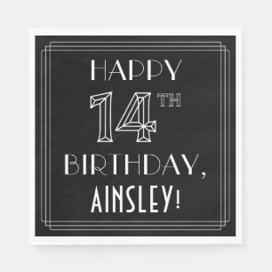 Guardanapo De Papel FELIZ 14 NIRTHDAY; Art Deco Style; Custom Name