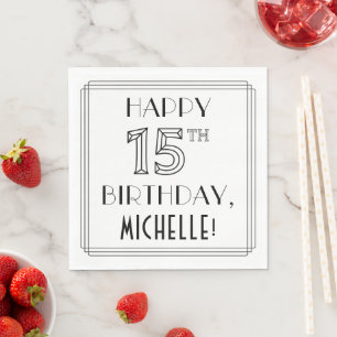 Guardanapo De Papel FELIZ 15 NIRTHDAY; Art Deco Style; Custom Name