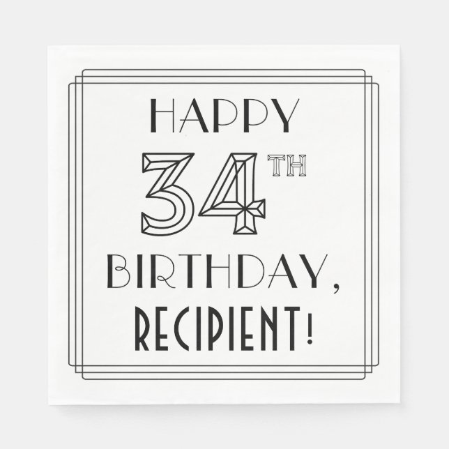 Guardanapo De Papel FELIZ 34.º ANIVERSÁRIO; Estilo de Deco de Arte; No (Frente)