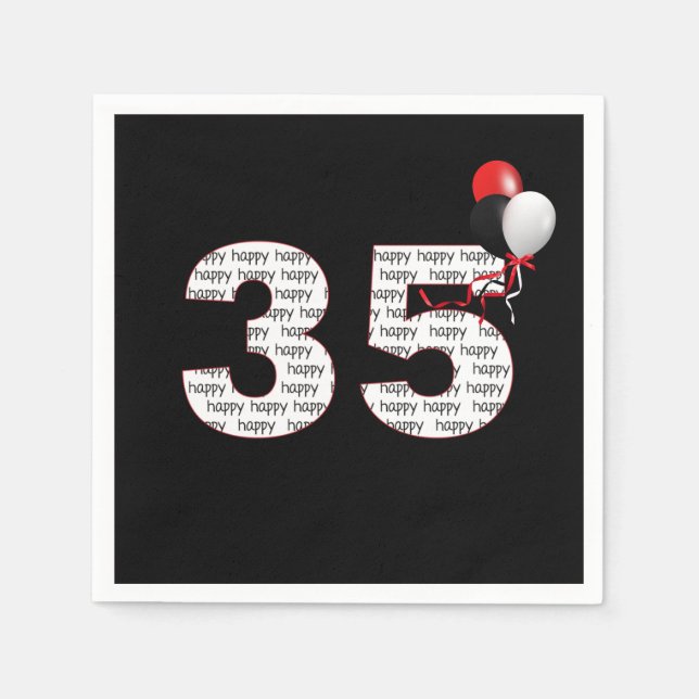 Guardanapo De Papel Feliz 35º aniversário em Napkins Negro (Frente)
