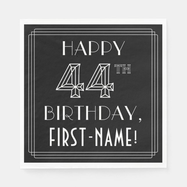 Guardanapo De Papel FELIZ 44 NIRTHDAY; Art Deco Style; Custom Name (Frente)