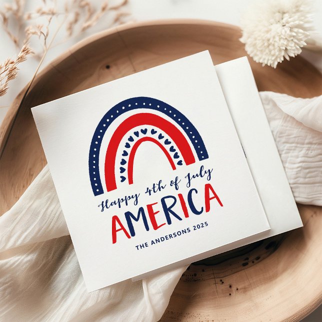 Guardanapo De Papel Feliz 4 de julho América | Red White Blue Rainbow (Criador carregado)