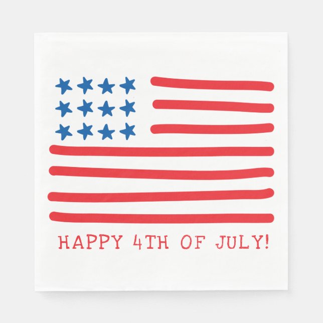 Guardanapo De Papel Feliz 4 de julho | Bandeira Americana Desenhada À  (Frente)