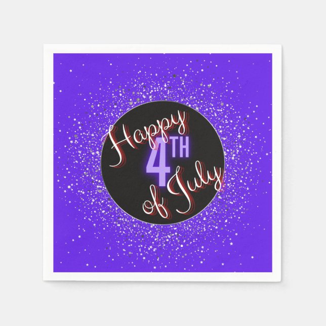 Guardanapo De Papel Feliz 4 de julho Brilhante Branco e Azul (Frente)