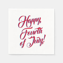 Guardanapo De Papel Feliz 4 de julho, manuscrito branco vermelho elega