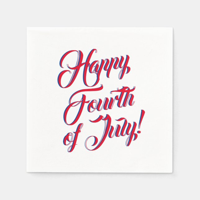 Guardanapo De Papel Feliz 4 de julho, manuscrito branco vermelho elega (Frente)