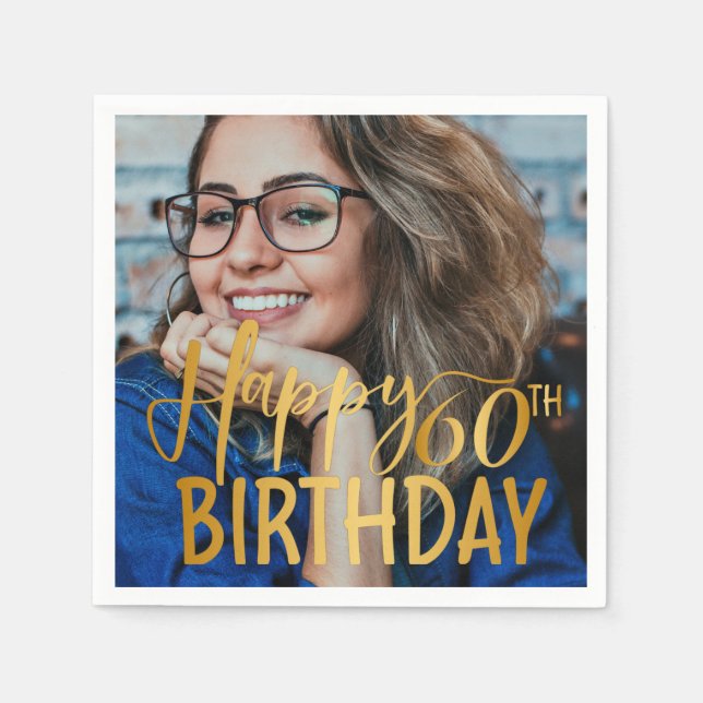 Guardanapo De Papel Feliz 60º aniversário - Script Personalizado Foto (Frente)