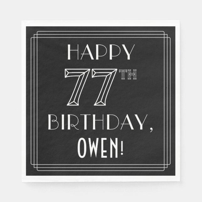 Guardanapo De Papel FELIZ 77.º ANIVERSÁRIO; Estilo de Deco de Arte; No (Frente)