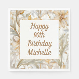 Guardanapo De Papel Feliz 90 Floral Dourado Aniversário
