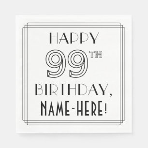 Guardanapo De Papel FELIZ 99.O ANIVERSÁRIO; Estilo de Deco de Arte; No