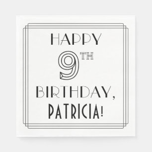 Guardanapo De Papel FELIZ 9.O ANIVERSÁRIO; Estilo de Deco de Arte; Nom