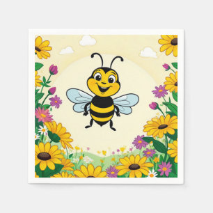 Guardanapo De Papel Feliz Abelha Em Flores Coloridas