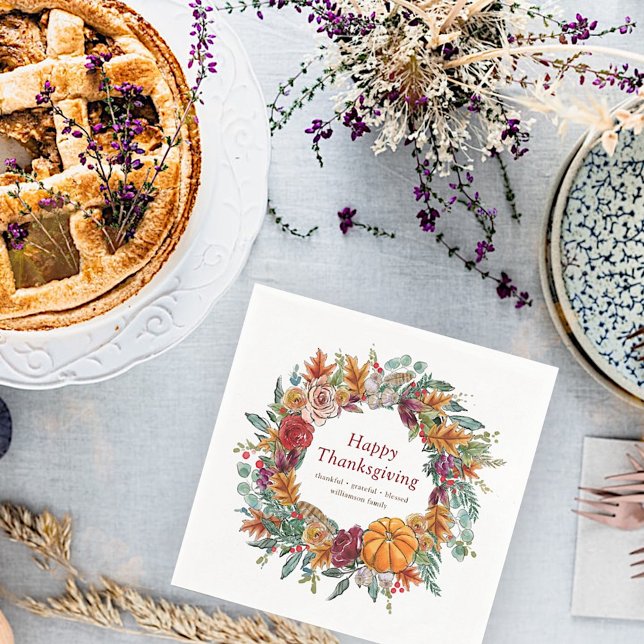 Guardanapo De Papel Feliz Ação de Graças Aquarela Caindo Pumpkin Wreat (Criador carregado)