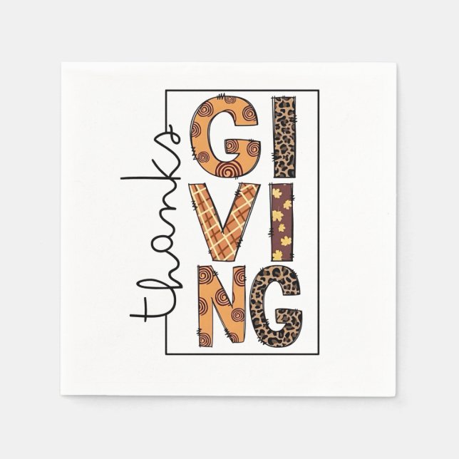 Guardanapo De Papel Feliz Ação de Graças Leopard Imprime Rainbow Turke (Frente)