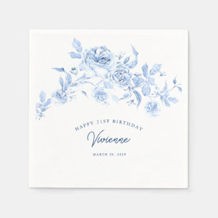 Guardanapo De Papel Feliz Aniversário 21 rua Azul Rosa Floral