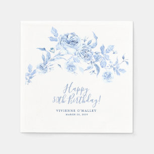 Guardanapo De Papel Feliz Aniversário 30 Azul Rosa Floral