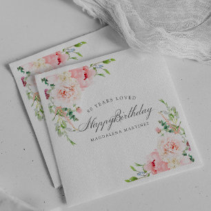 Guardanapo De Papel Feliz Aniversário, 80 Rosa, Coquetel Floral Person