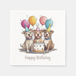 Guardanapo De Papel Feliz Aniversário Americano Touro Terrier Cães