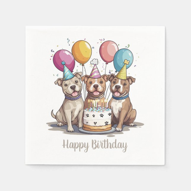 Guardanapo De Papel Feliz Aniversário Americano Touro Terrier Cães (Frente)