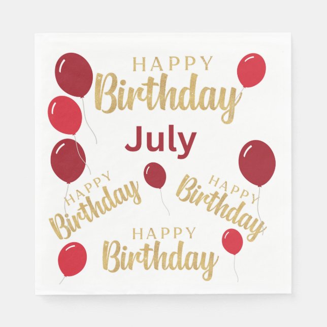 Guardanapo De Papel Feliz aniversário aniversários de julho Papanicola (Frente)