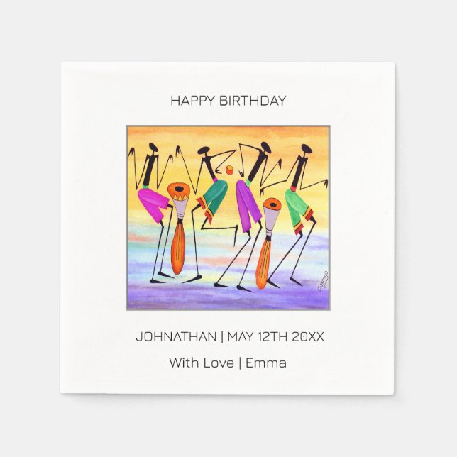 Guardanapo De Papel Feliz Aniversário, Aquarela Exprimindo Felicidade (Frente)