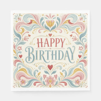 Guardanapo De Papel Feliz Aniversário Arte Folclórica Escandinava Rede
