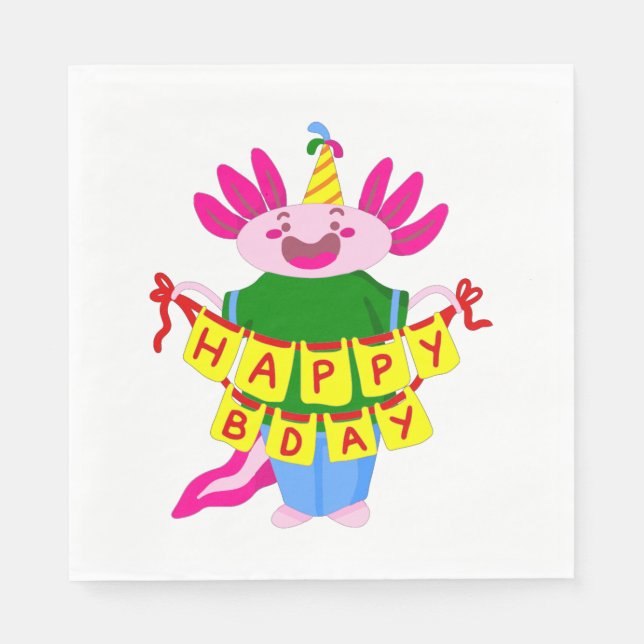 Guardanapo De Papel feliz aniversário Axolotl (Frente)