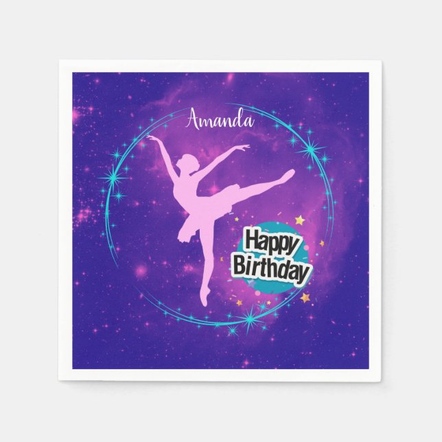Guardanapo De Papel Feliz Aniversário Ballerina Galaxy Personalizado (Frente)